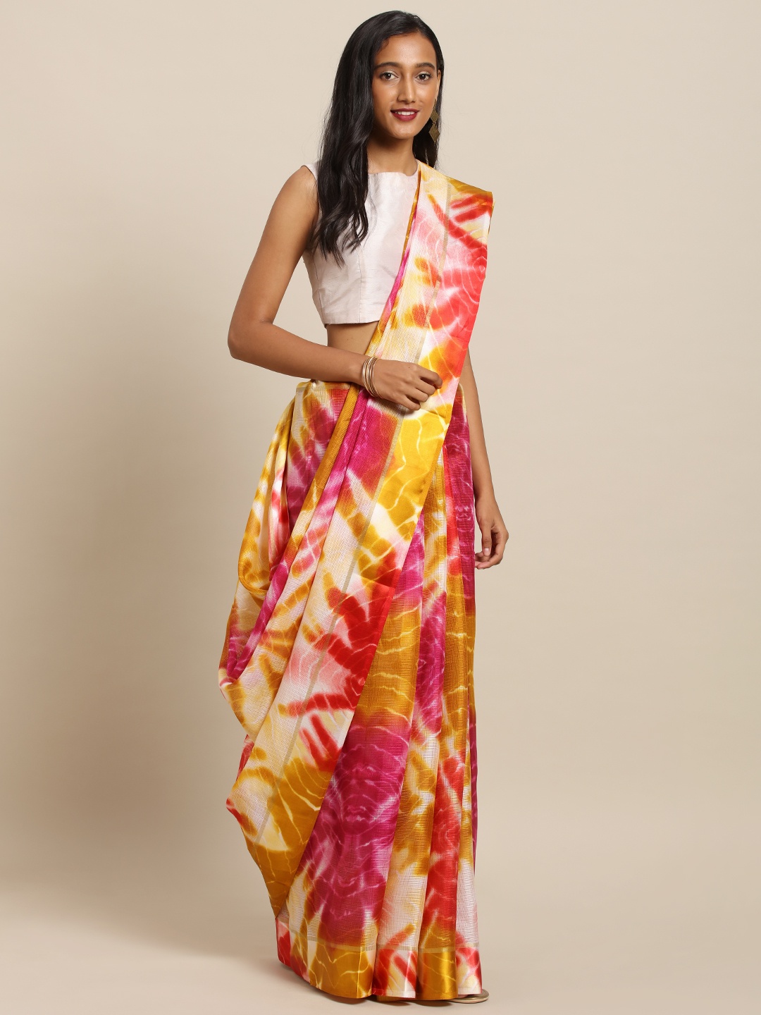 

VASTRANAND Mustard Yellow & Red Supernet Dyed Kota Saree