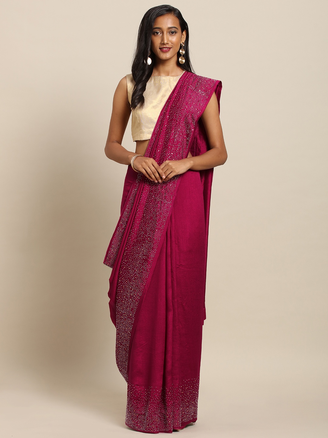 

VASTRANAND Maroon Embellished Poly Silk Saree