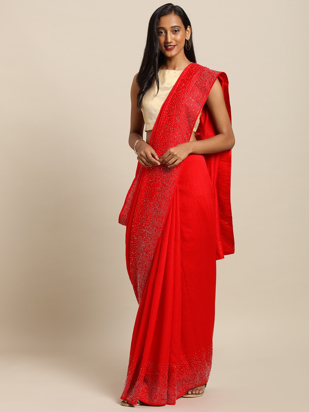 

VASTRANAND Red Embellished Poly Silk Saree