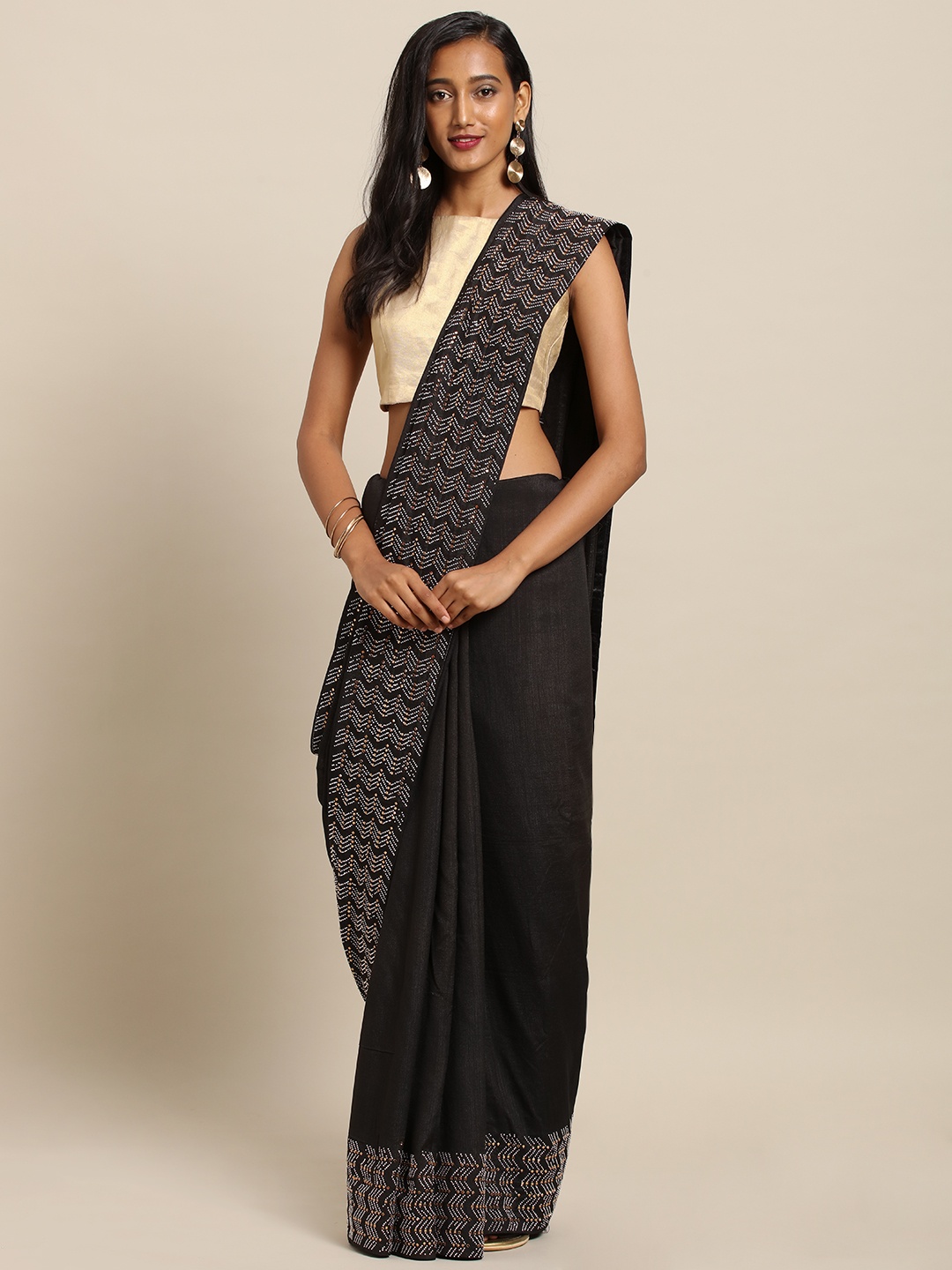 

VASTRANAND Black Solid Poly Silk Saree