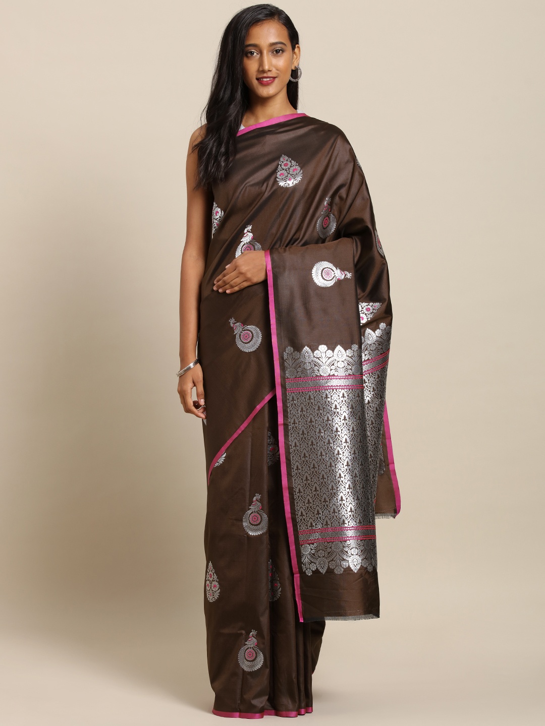 

VASTRANAND Coffee Brown Silk Blend Woven Design Kanjeevaram Saree
