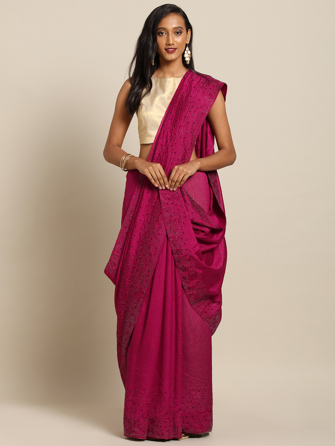 

VASTRANAND Magenta Solid Poly Silk Saree