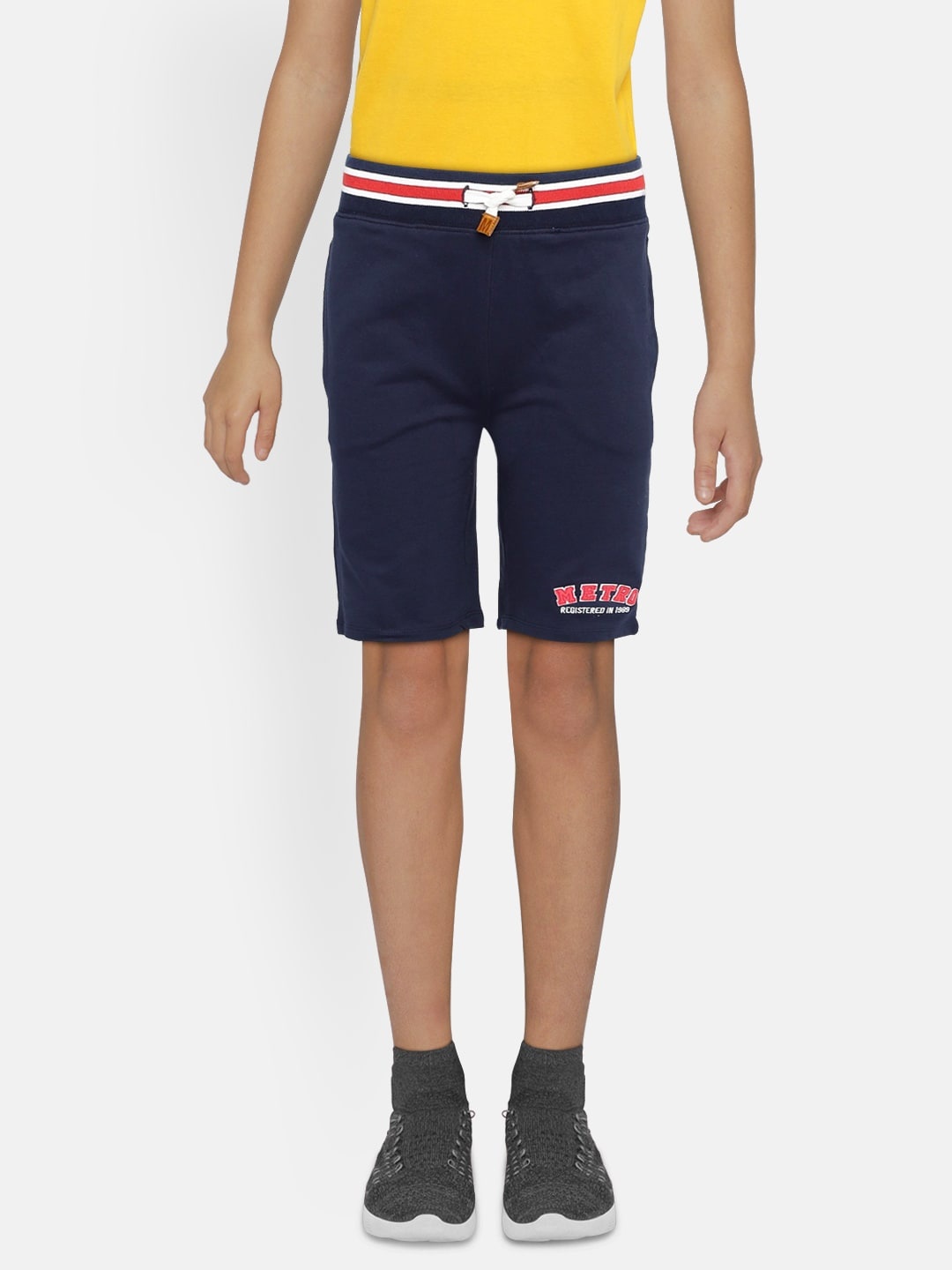 

METRO KIDS COMPANY Boys Navy Blue Organic Cotton Solid Regular Fit Shorts