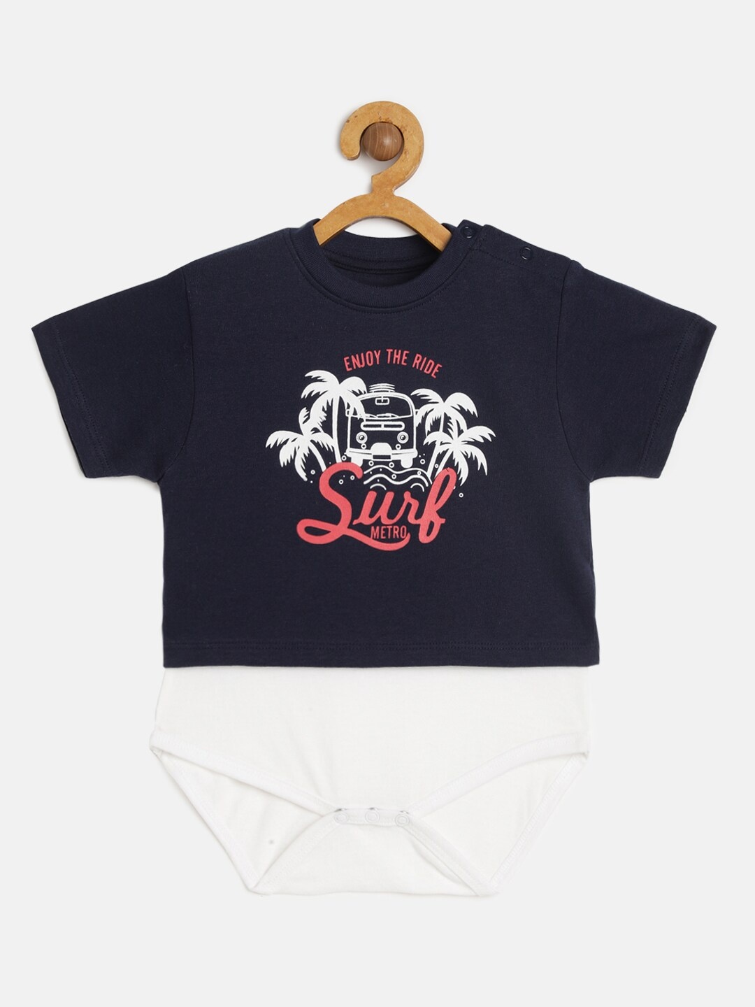 

METRO KIDS COMPANY Boys Navy Blue Organic Cotton Printed Bodysuit