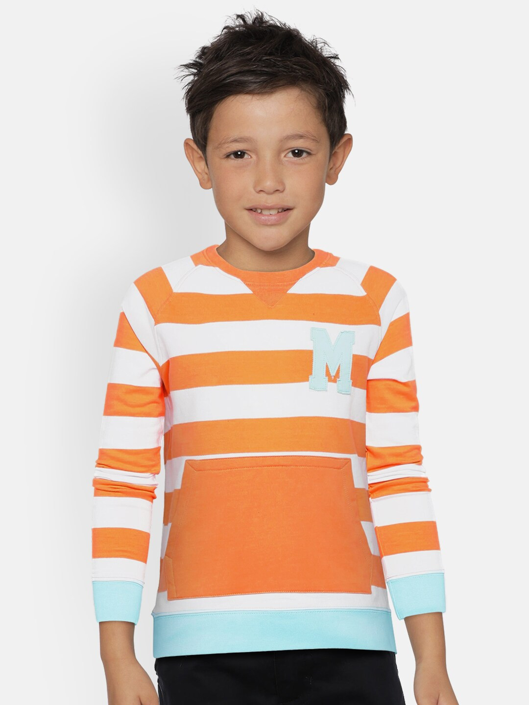 

METRO KIDS COMPANY Boys Orange & White Organic Cotton Striped Sweatshirt