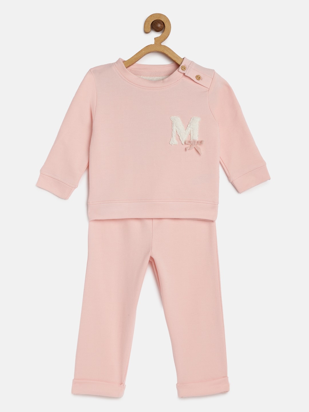 

METRO KIDS COMPANY Girls Pink Organic Cotton Self Design T-shirt with Pyjamas