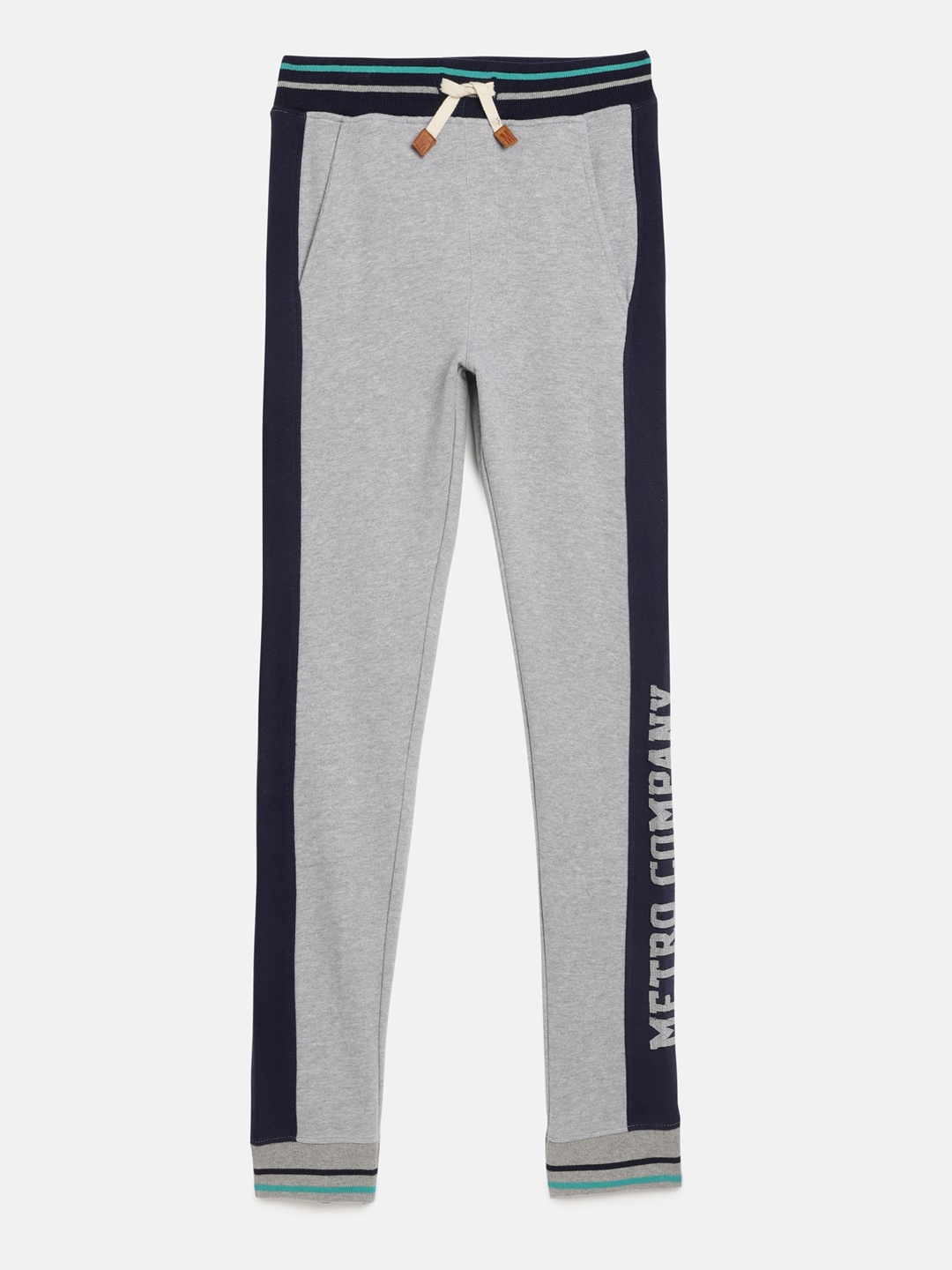 

METRO KIDS COMPANY Boys Grey Organic Cotton Solid Joggers With Applique