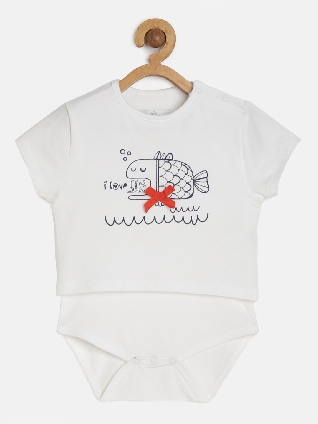 

METRO KIDS COMPANY Girls White Organic Cotton Printed Bodysuit