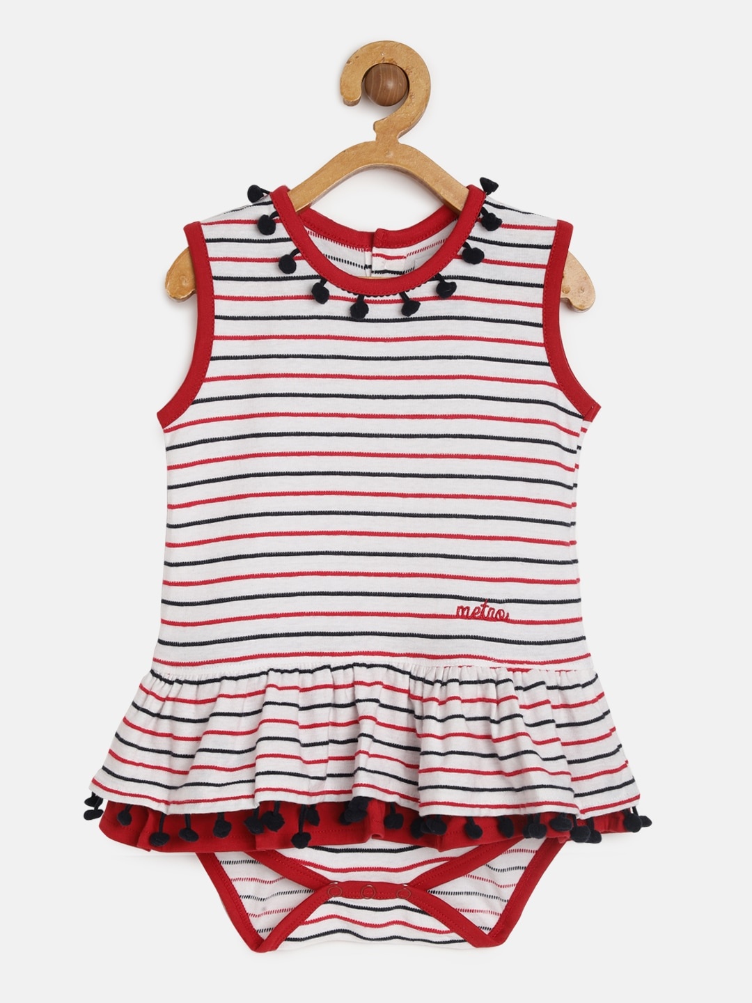 

METRO KIDS COMPANY Girls White & Red Organic Cotton Striped Sustainable Bodysuit