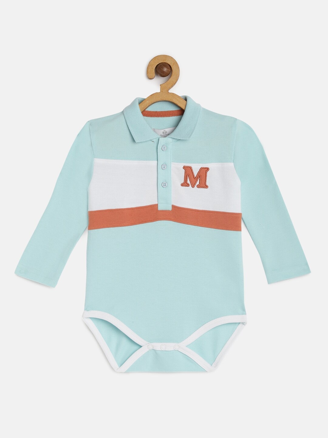 

METRO KIDS COMPANY Boys Blue & White Organic Cotton Striped Bodysuit