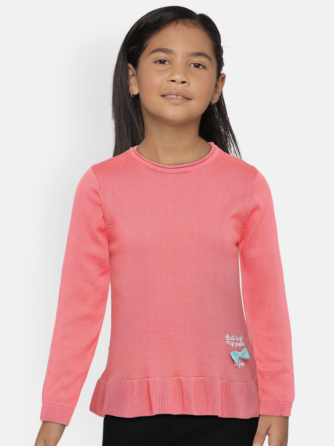 

METRO KIDS COMPANY Girls Pink Solid Pullover Sweater