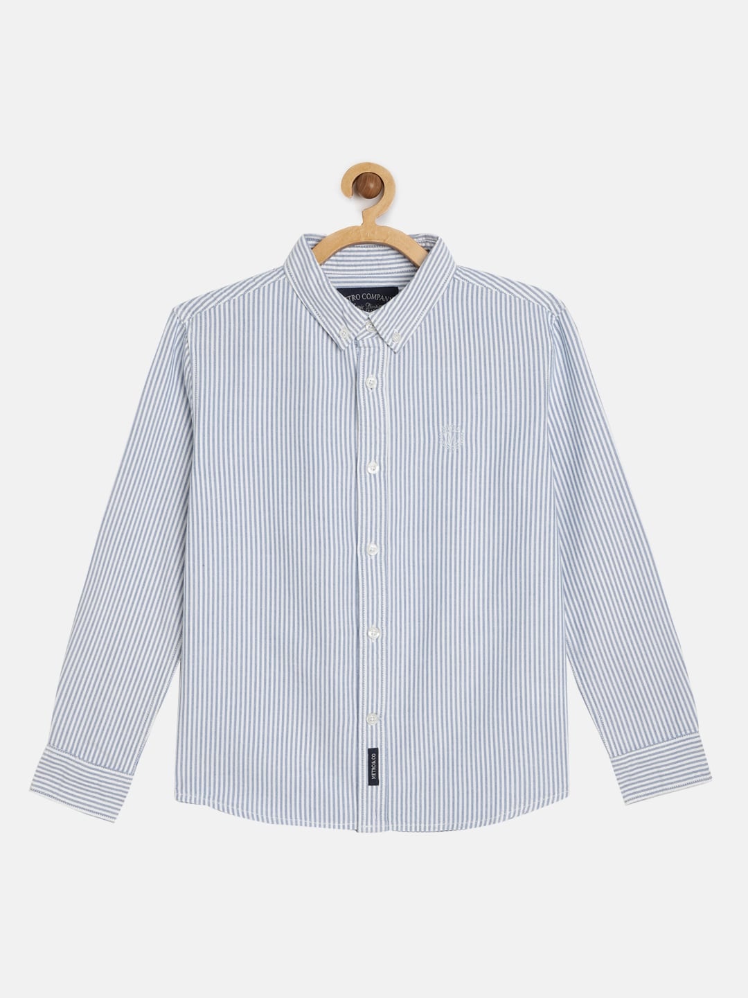 

METRO KIDS COMPANY Boys Blue & White Regular Fit Striped Casual Shirt