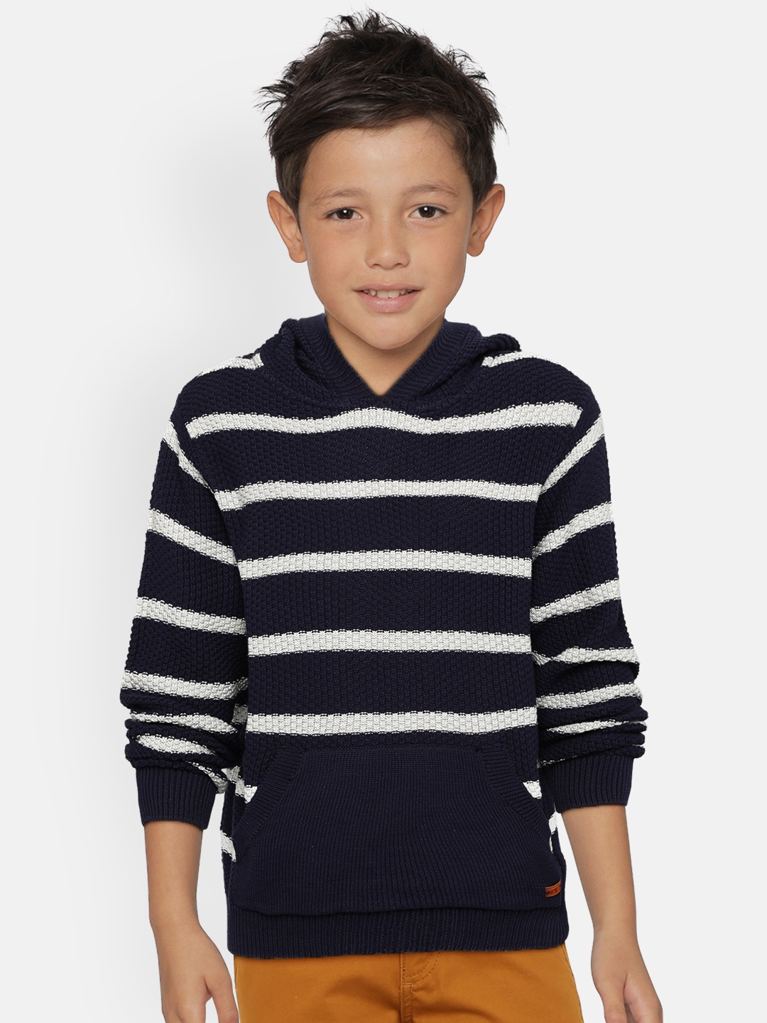 

METRO KIDS COMPANY Boys Navy Blue & Grey Striped Pullover Sweater