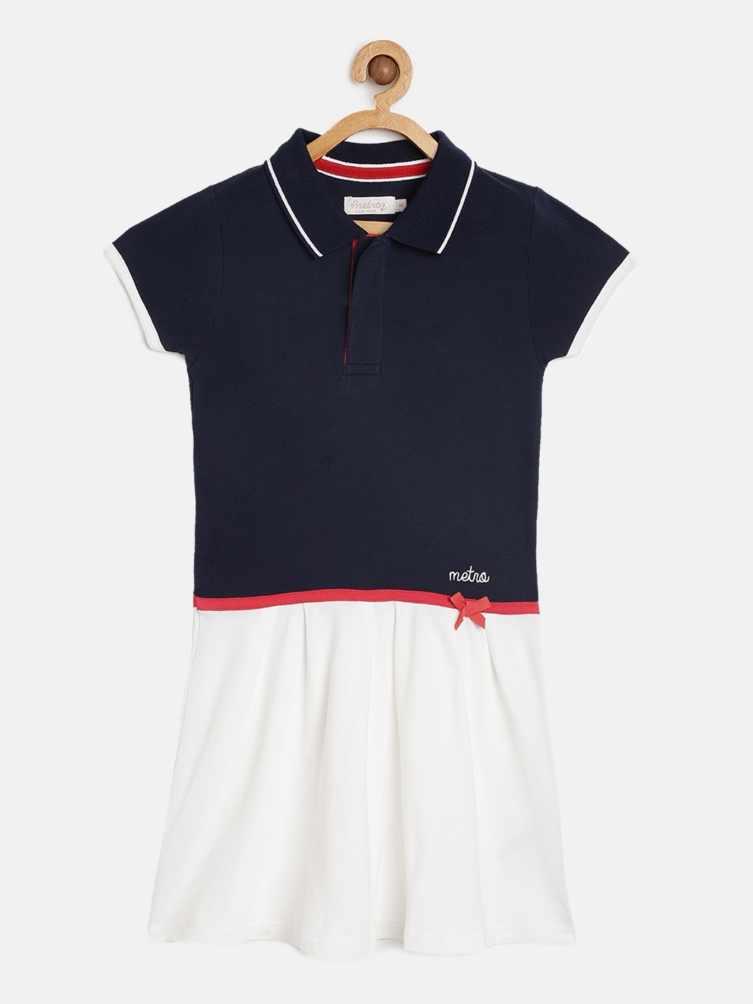 

METRO KIDS COMPANY Girls Navy Blue & White Colourblocked Organic Cotton Dress