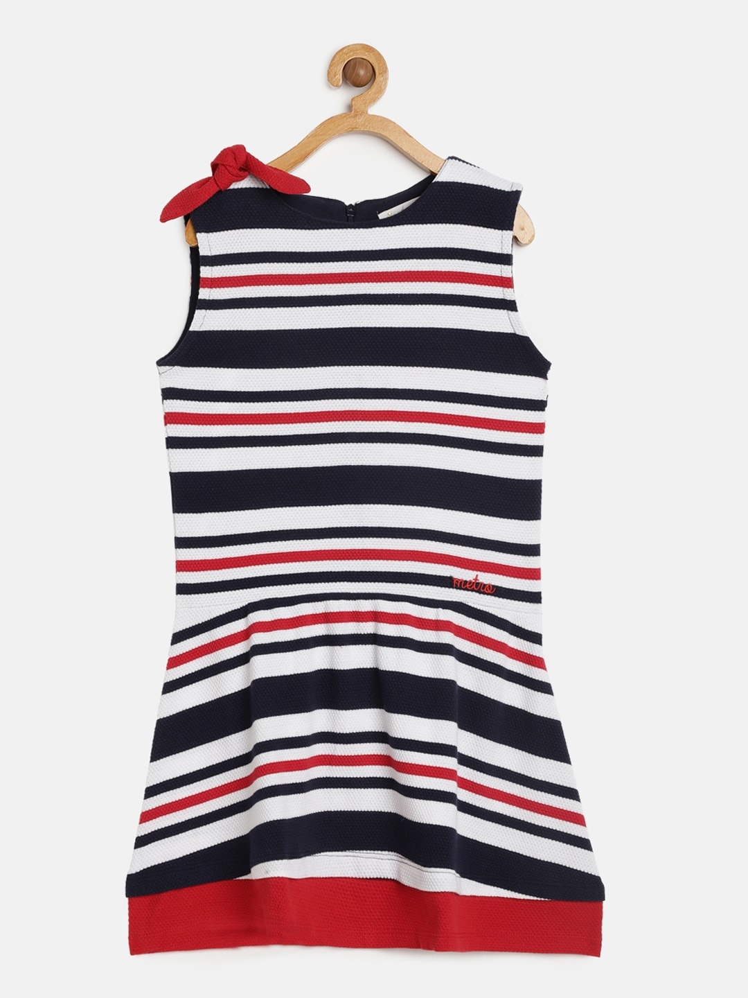 

METRO KIDS COMPANY Girls Navy Blue & White Organic Cotton Striped A-Line Dress