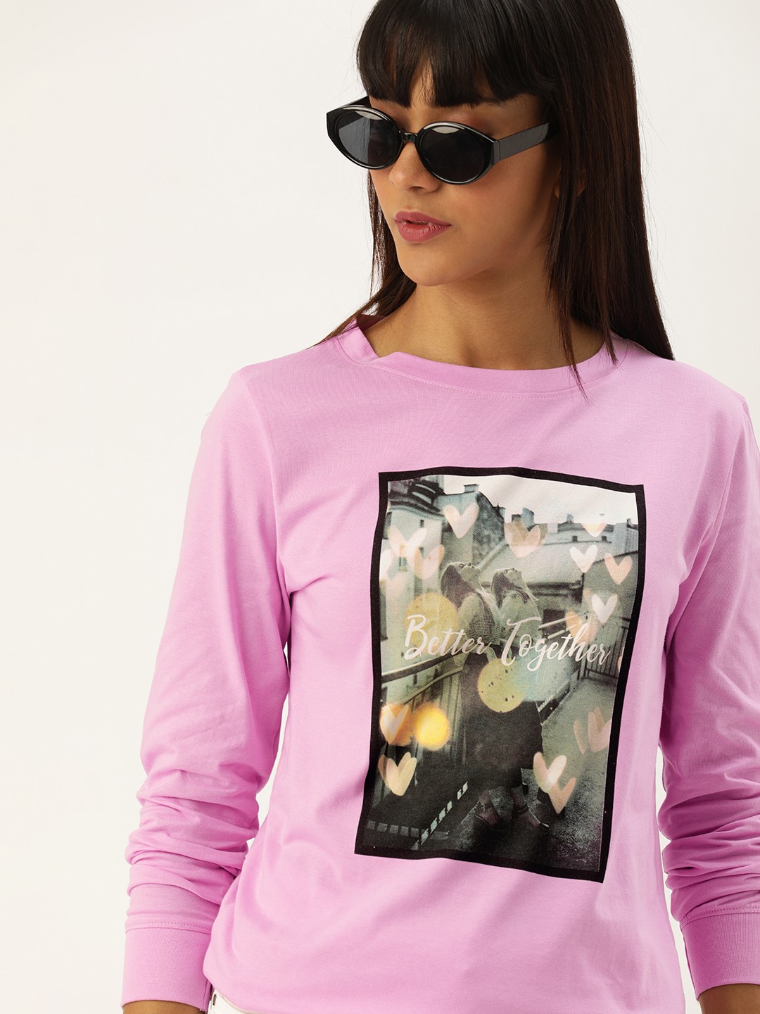 

Moda Rapido Women Pink Graphic Printed Round Neck Pure Cotton T-shirt