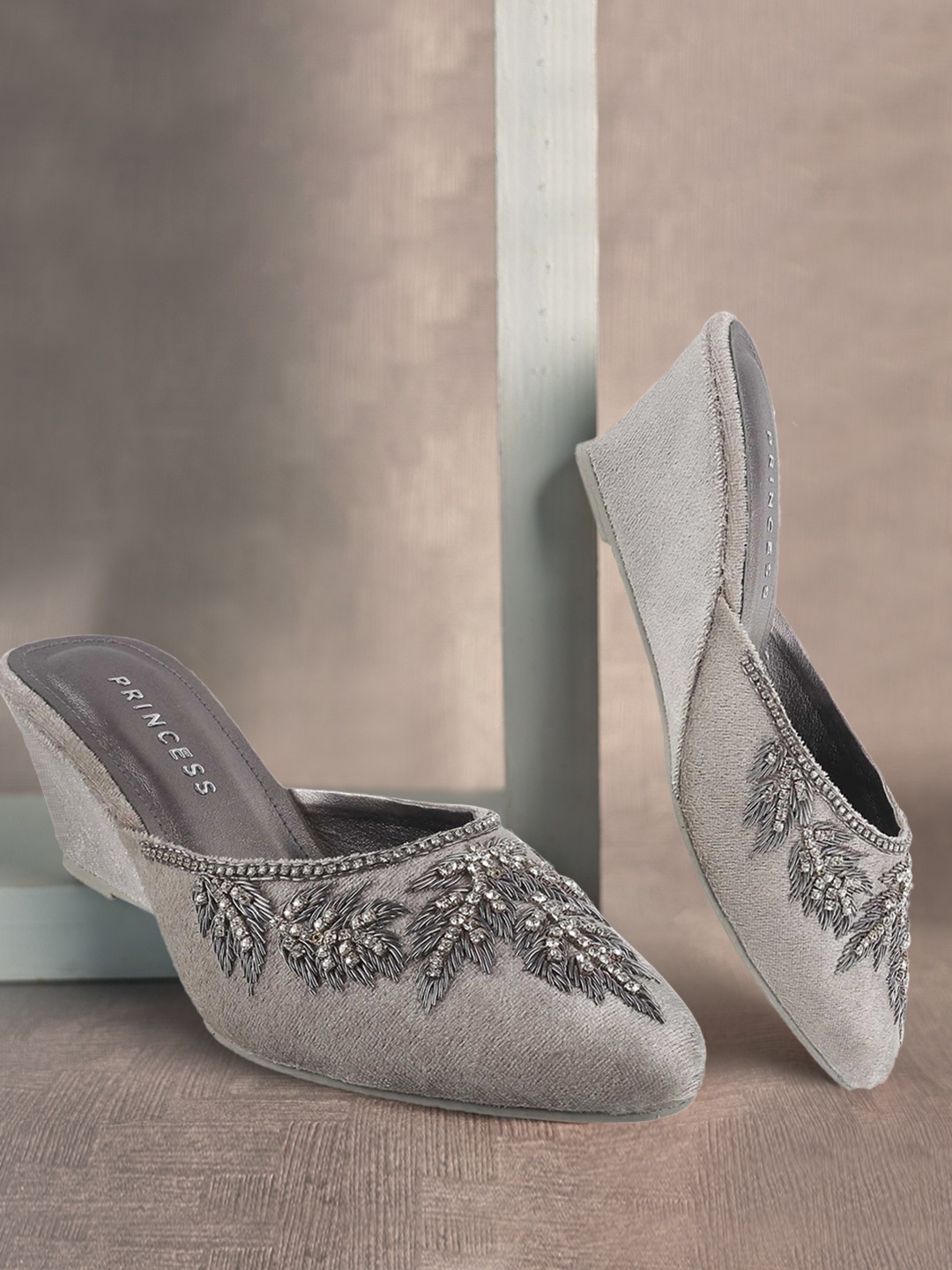 

Metro Women Silver-Toned Embellished Mule Wedges