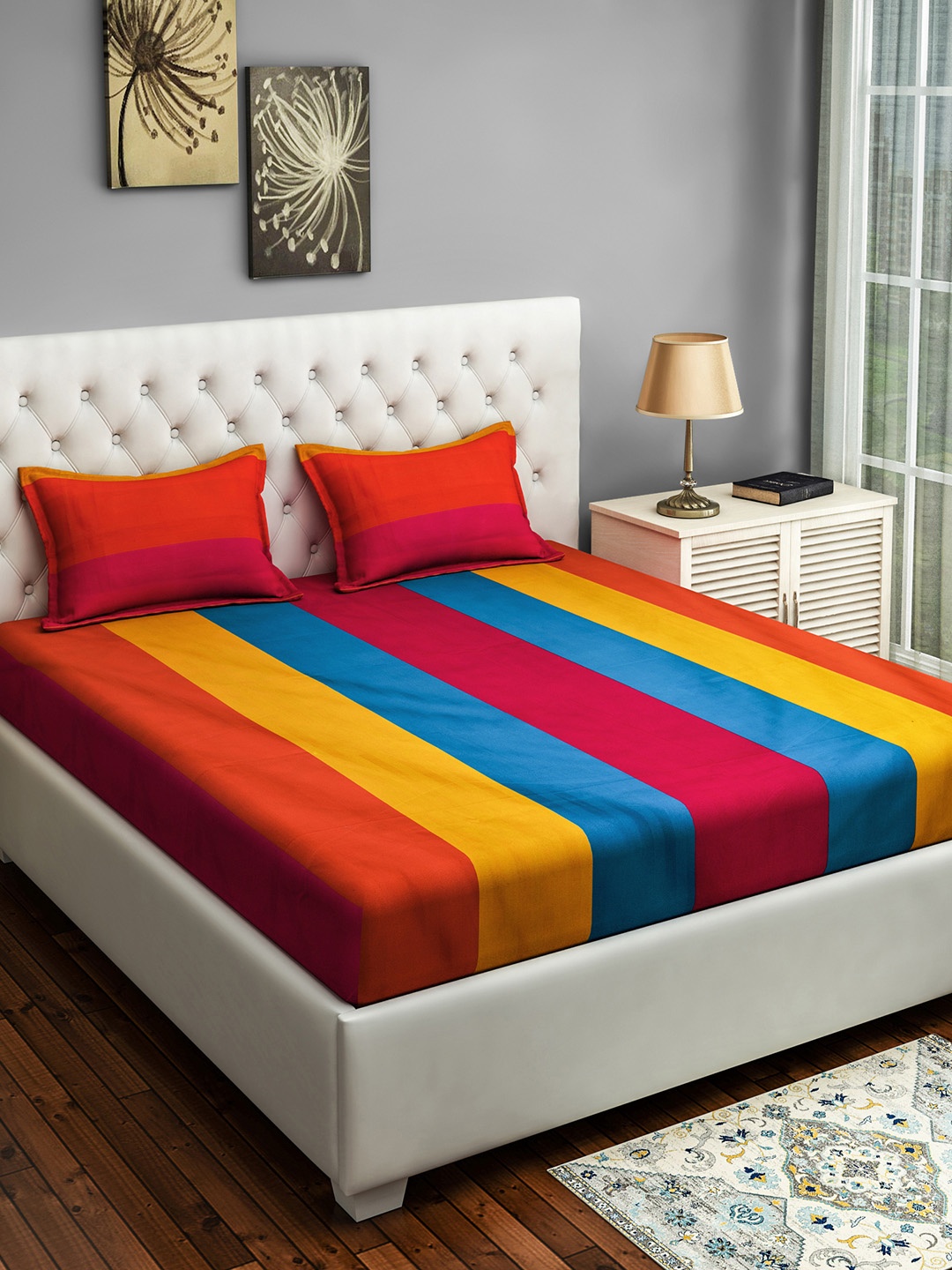 

SWAYAM Yellow & Red Solid 180 TC Cotton 1 Queen Bedsheet with 2 Pillow Covers