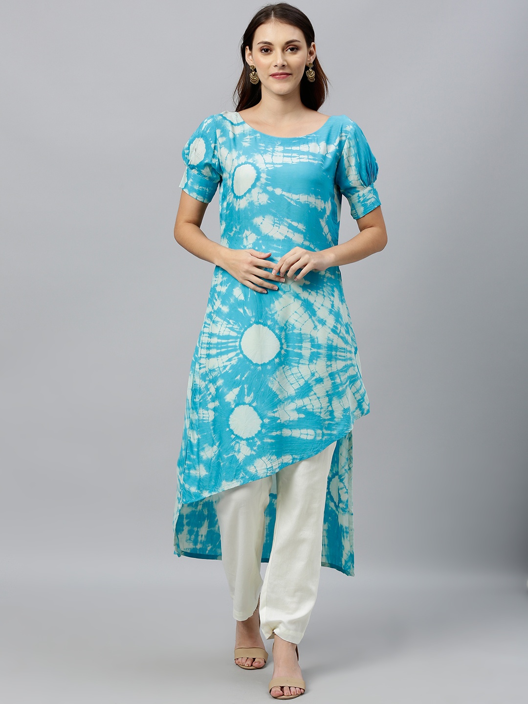 

Ethnovog Women Blue White Dyed Made To Measure Straight Kurta