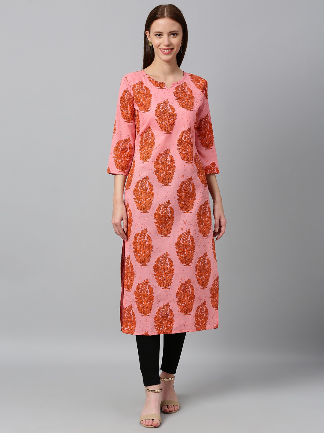 

GoSriKi Women Pink & Red Floral Printed Straight Kurta