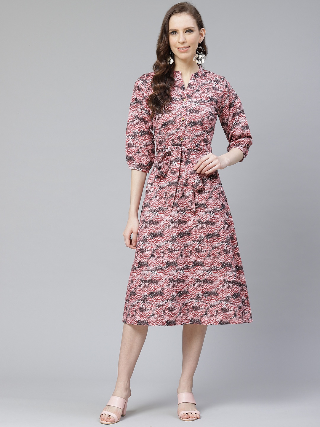 

ZIYAA Women Red & Black Printed A-Line Dress