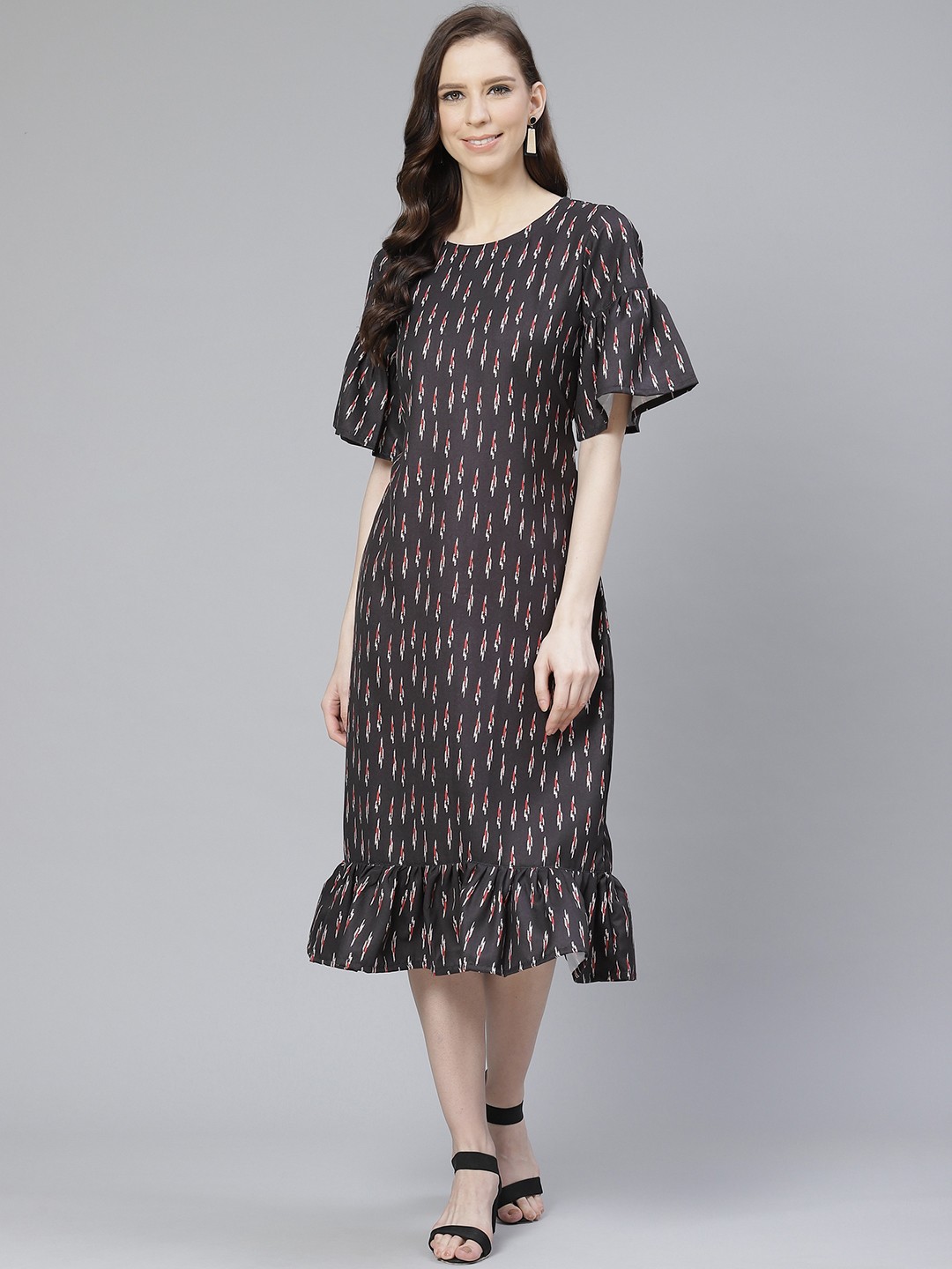 

ZIYAA Women Black Printed A-Line Dress
