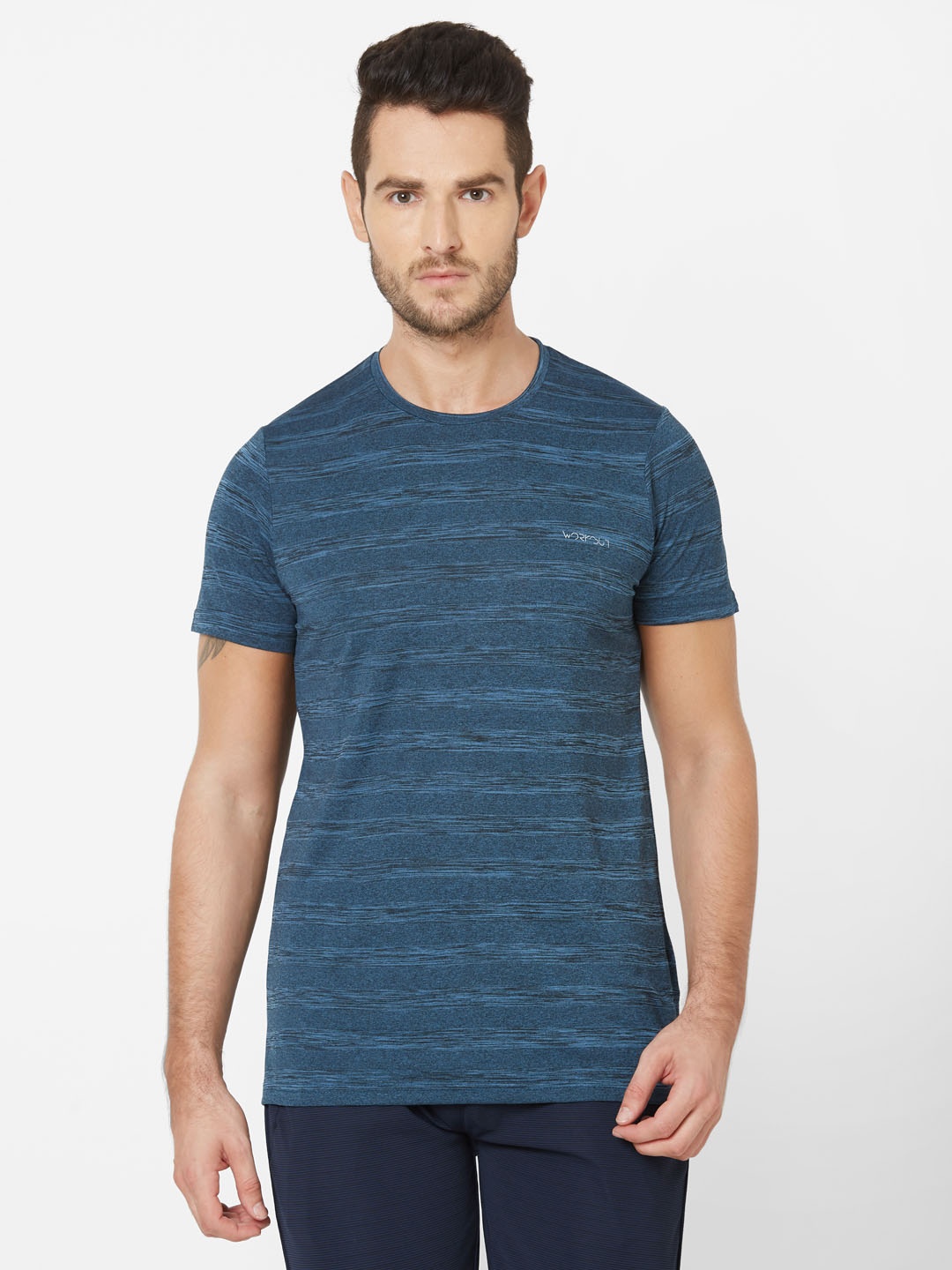 

Sweet Dreams Men Navy Blue Self-Striped Round Neck T-shirt