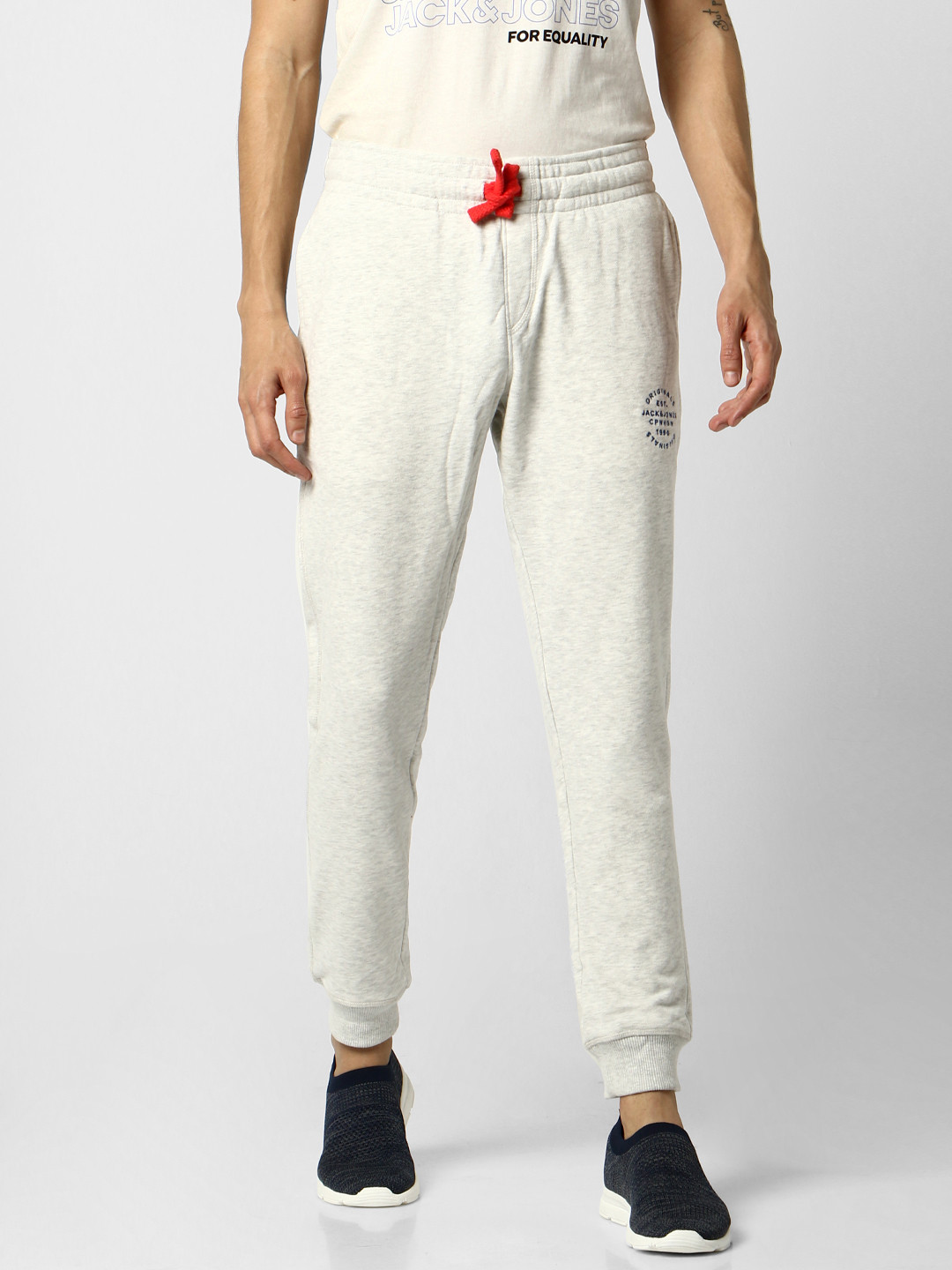 

Jack & Jones Men Grey Melange Solid Straight Fit Joggers