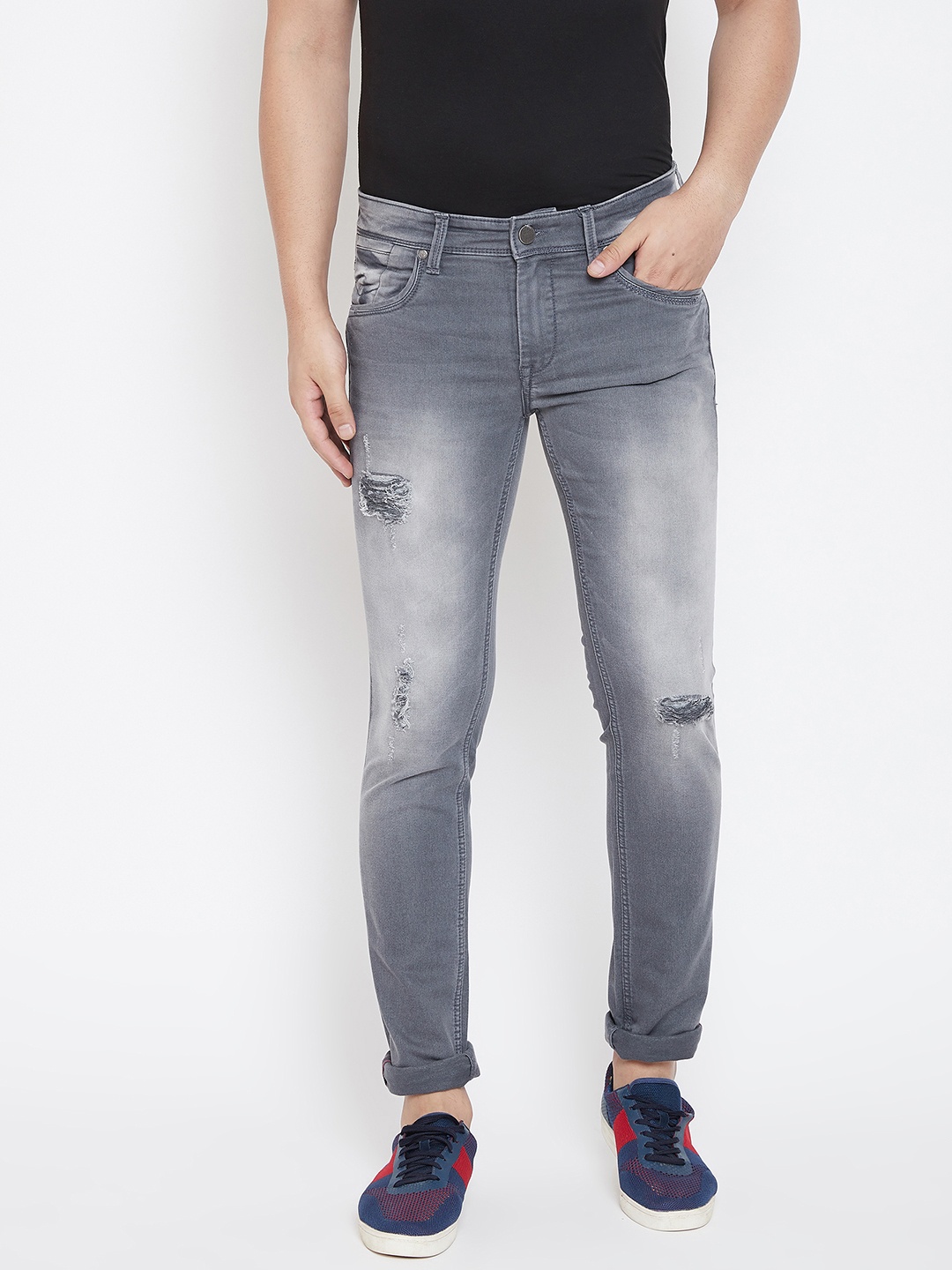 

Canary London Men Grey Smart Skinny Fit Low-Rise Mildly Distressed Stretchable Jeans