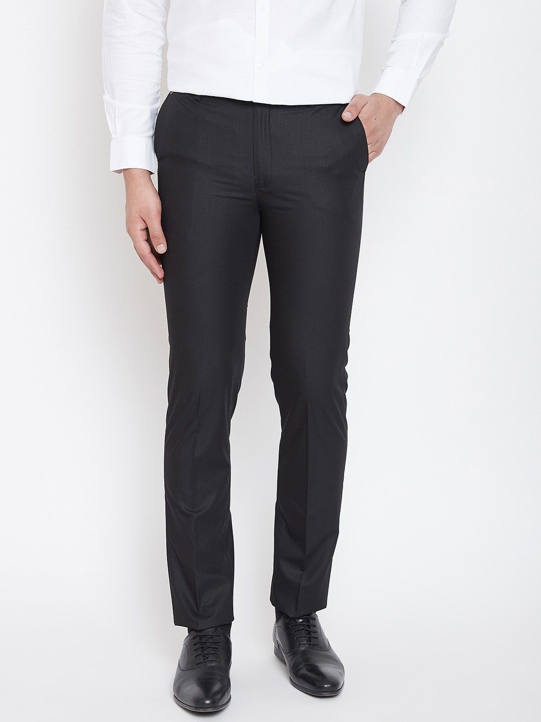 

Canary London Men Black Smart Slim Fit Solid Formal Trousers
