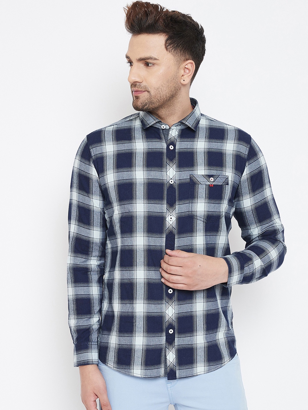 

Canary London Men Navy Blue & White Slim Fit Checked Shirt