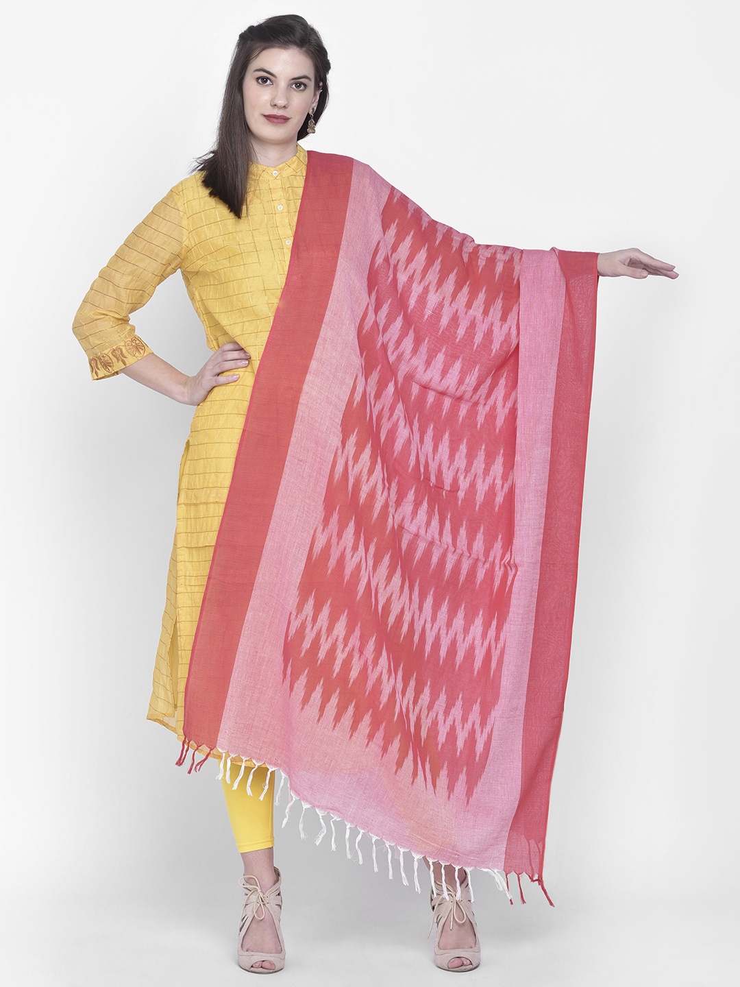 

Pure Cotton Dupatta Bazaar Pink Ikat Woven Design Pure Cotton Dupatta
