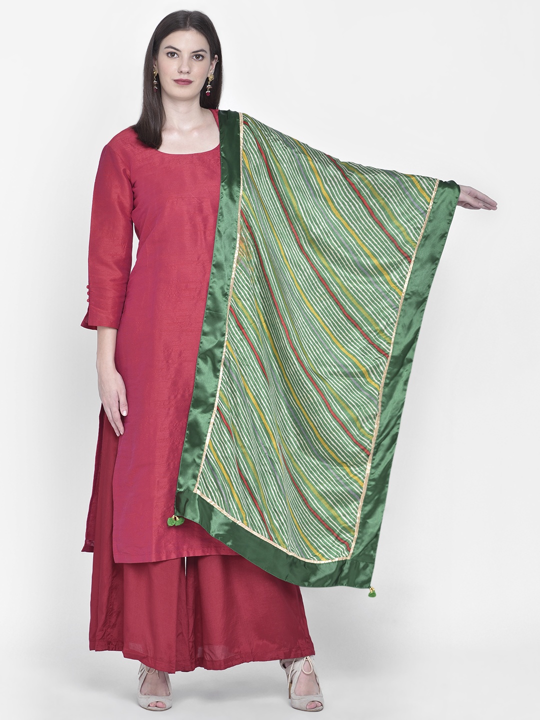 

Dupatta Bazaar Green & Beige Leheriya Dupatta