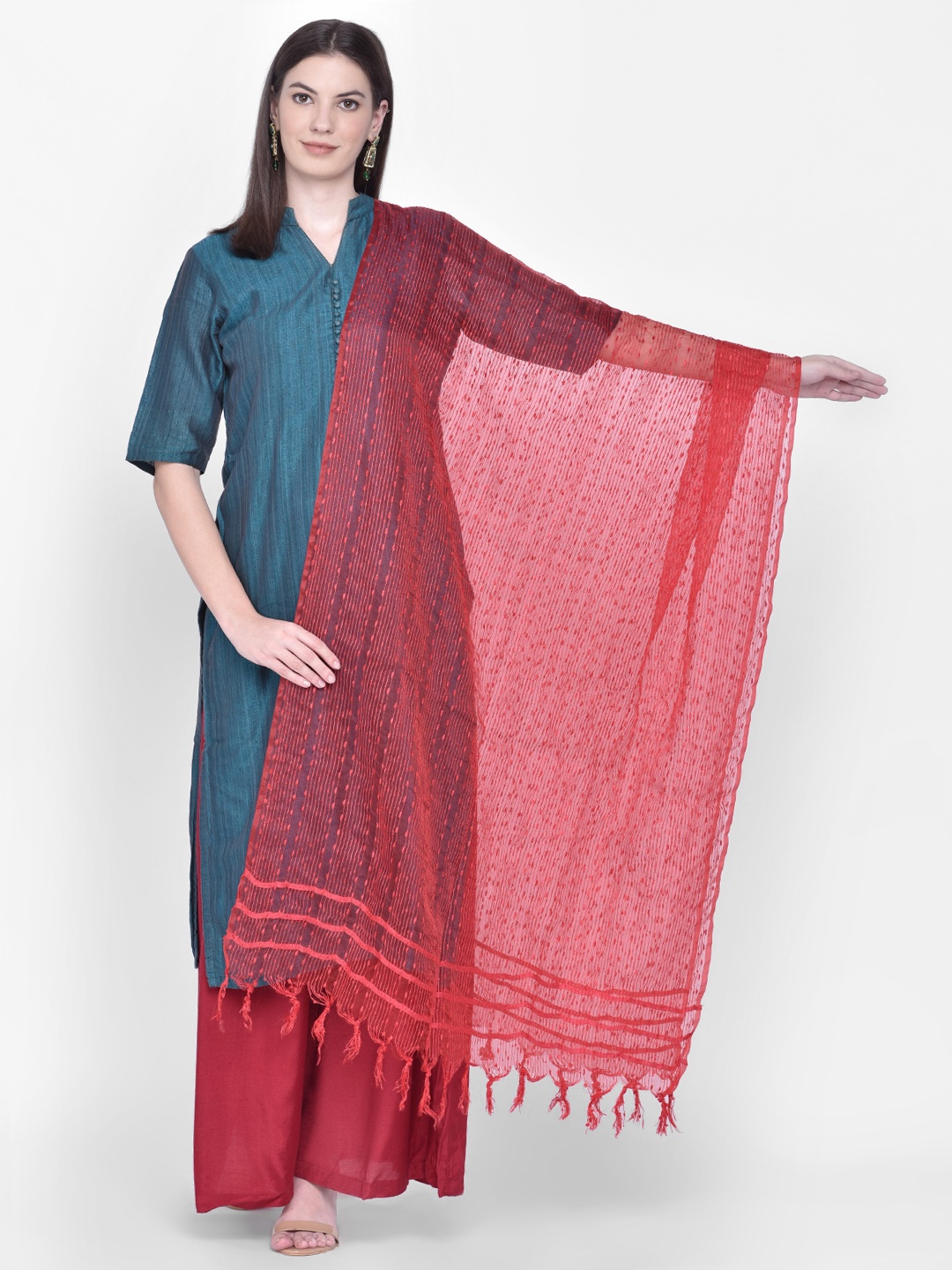 

Dupatta Bazaar Red Woven Design Dupatta