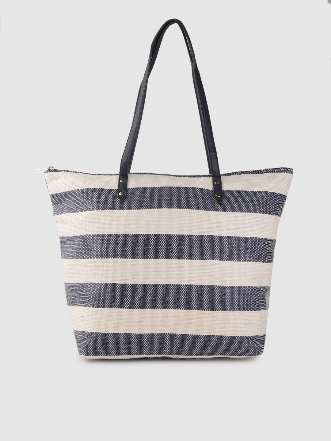 

DOROTHY PERKINS Navy Blue & Off-White Striped Tote Bag
