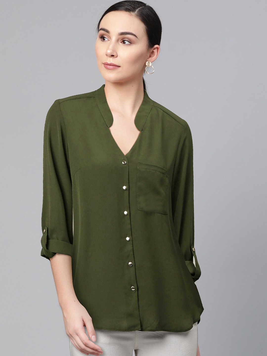 

DOROTHY PERKINS Women Olive Green Regular Fit Solid Casual Shirt