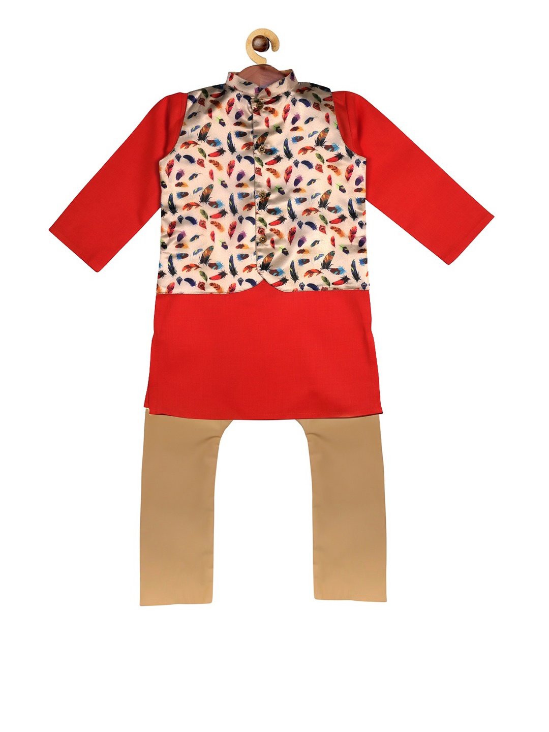 

SOULFULLY INDIAN Boys Red & Beige Solid Kurta with Pyjamas