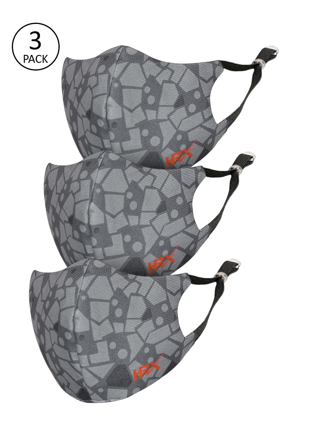 

HRX by Hrithik Roshan Unisex Pack of 3 Grey Protekt-X Reusable 4-Ply Facemasks