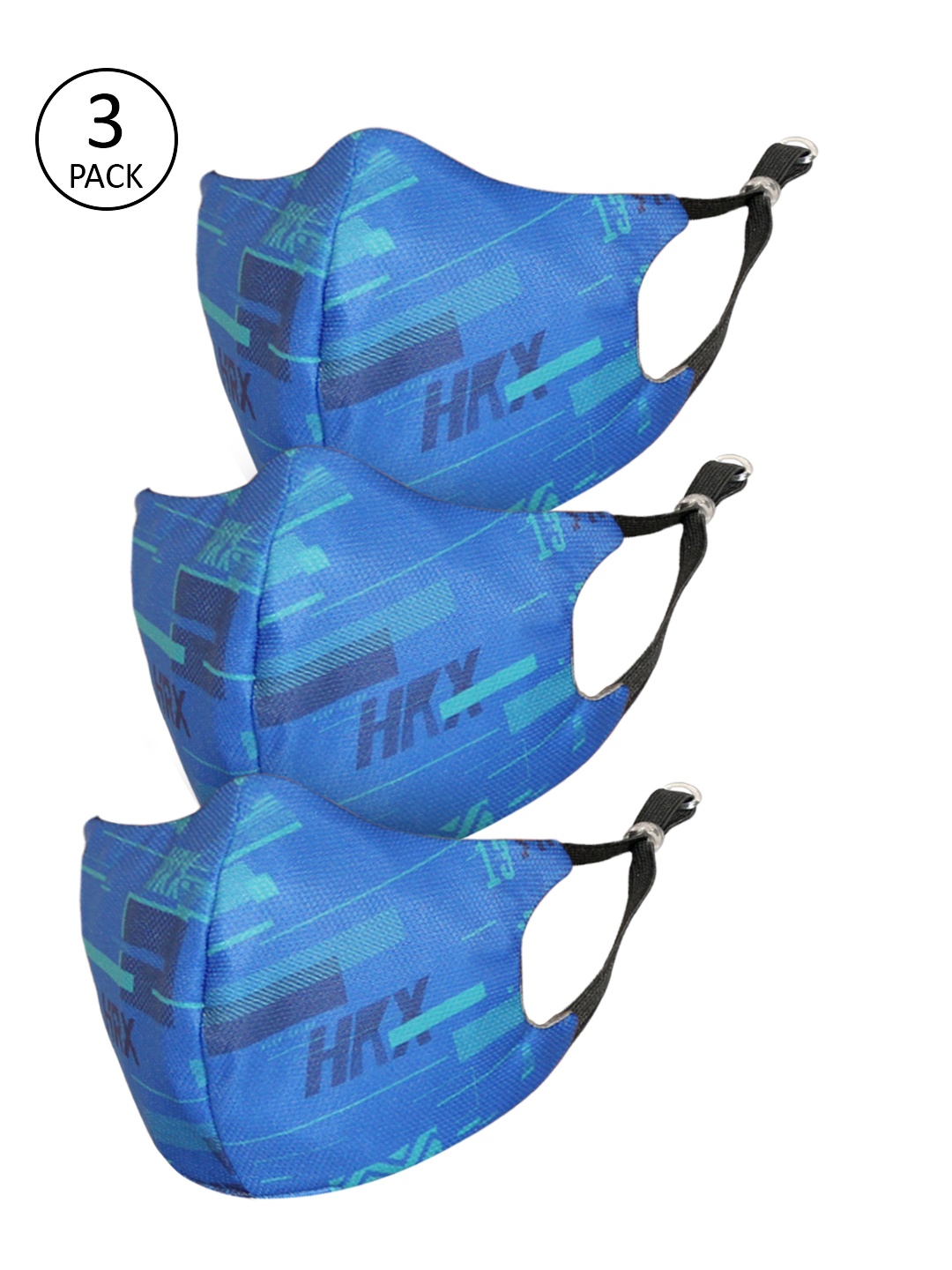 

HRX by Hrithik Roshan Unisex Pack of 3 Blue Protekt-X Reusable 4-Ply Facemasks