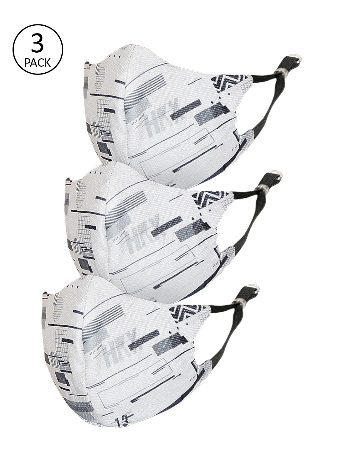 

HRX by Hrithik Roshan Unisex Pack of 3 White Protekt-X Reusable 4-Ply Facemasks