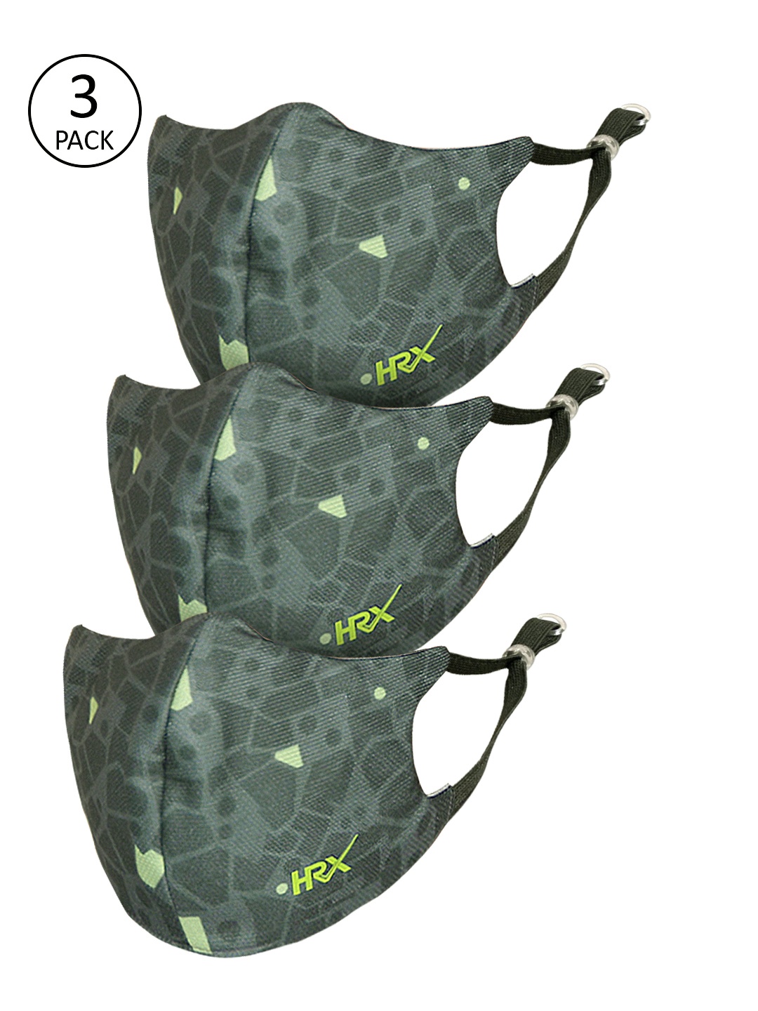 

HRX by Hrithik Roshan Unisex Pack of 3 Protekt-X Reusable 4-Ply Facemasks, Olive