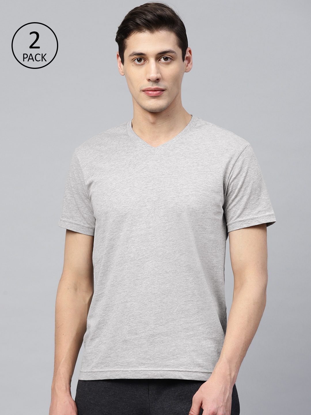 

Levis Men Pack of 2 Pure Cotton V Neck Short Sleeve Tshirt, Grey melange