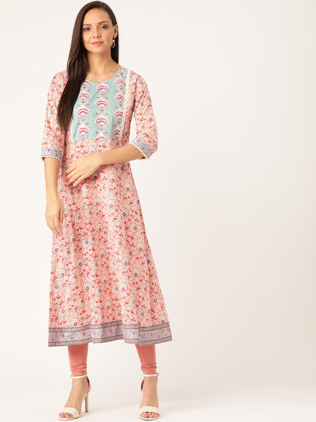 

Moda Rapido Women Pink & Green Printed A-Line Kurta