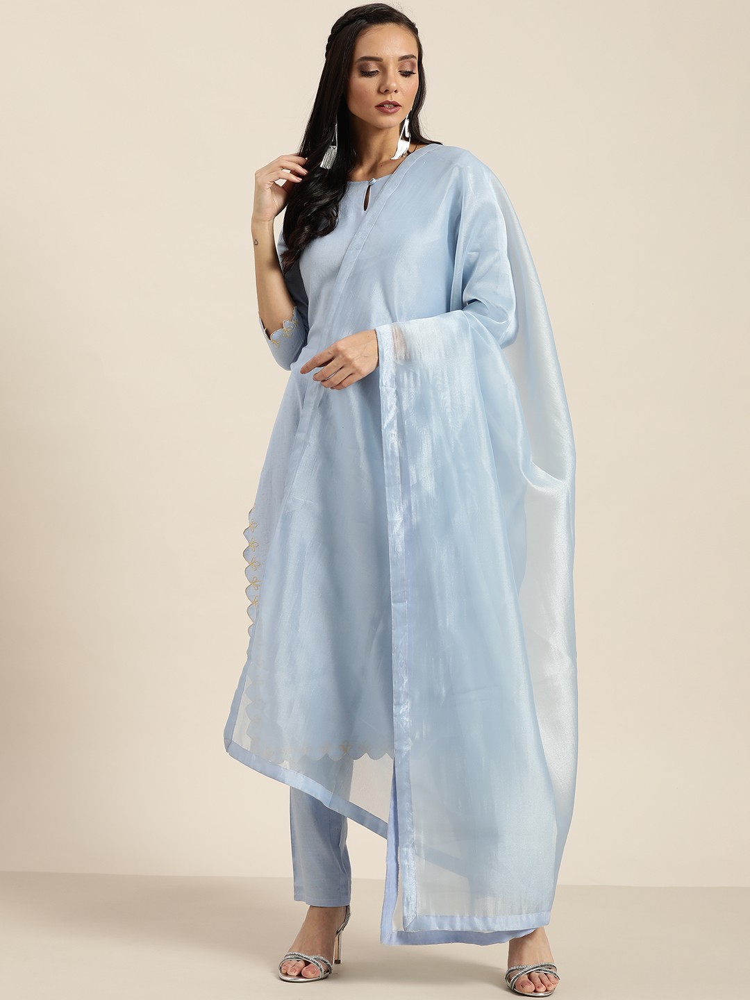 

Moda Rapido Women Blue Solid Kurta with Trousers & Dupatta