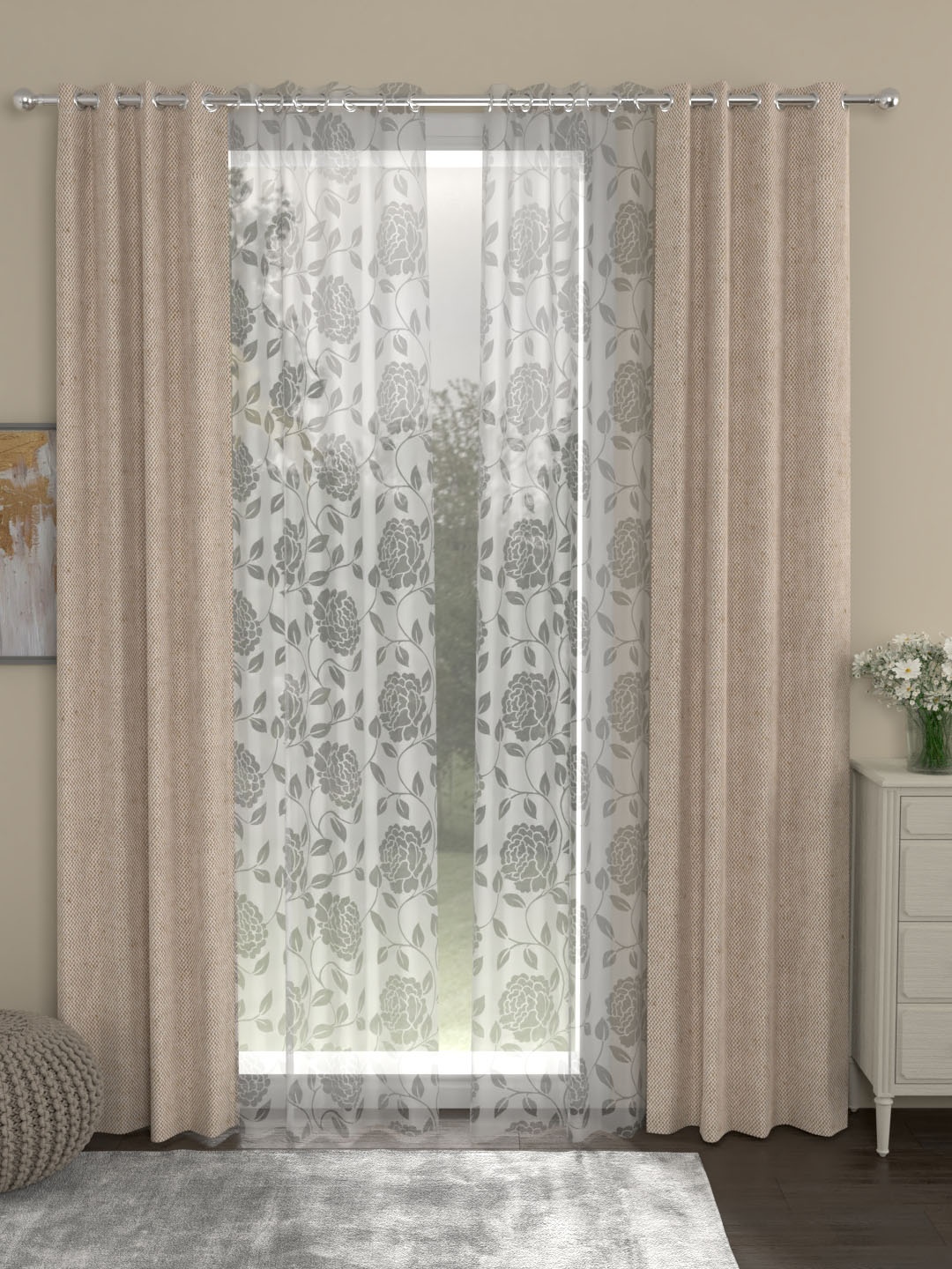 

ROSARA HOME Set of 4 Beige & White Door Curtains