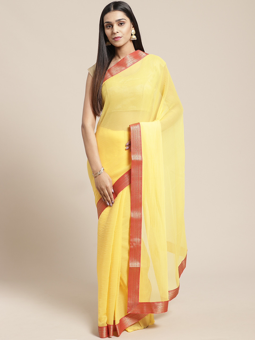 

SHAVYA Yellow solid Saree