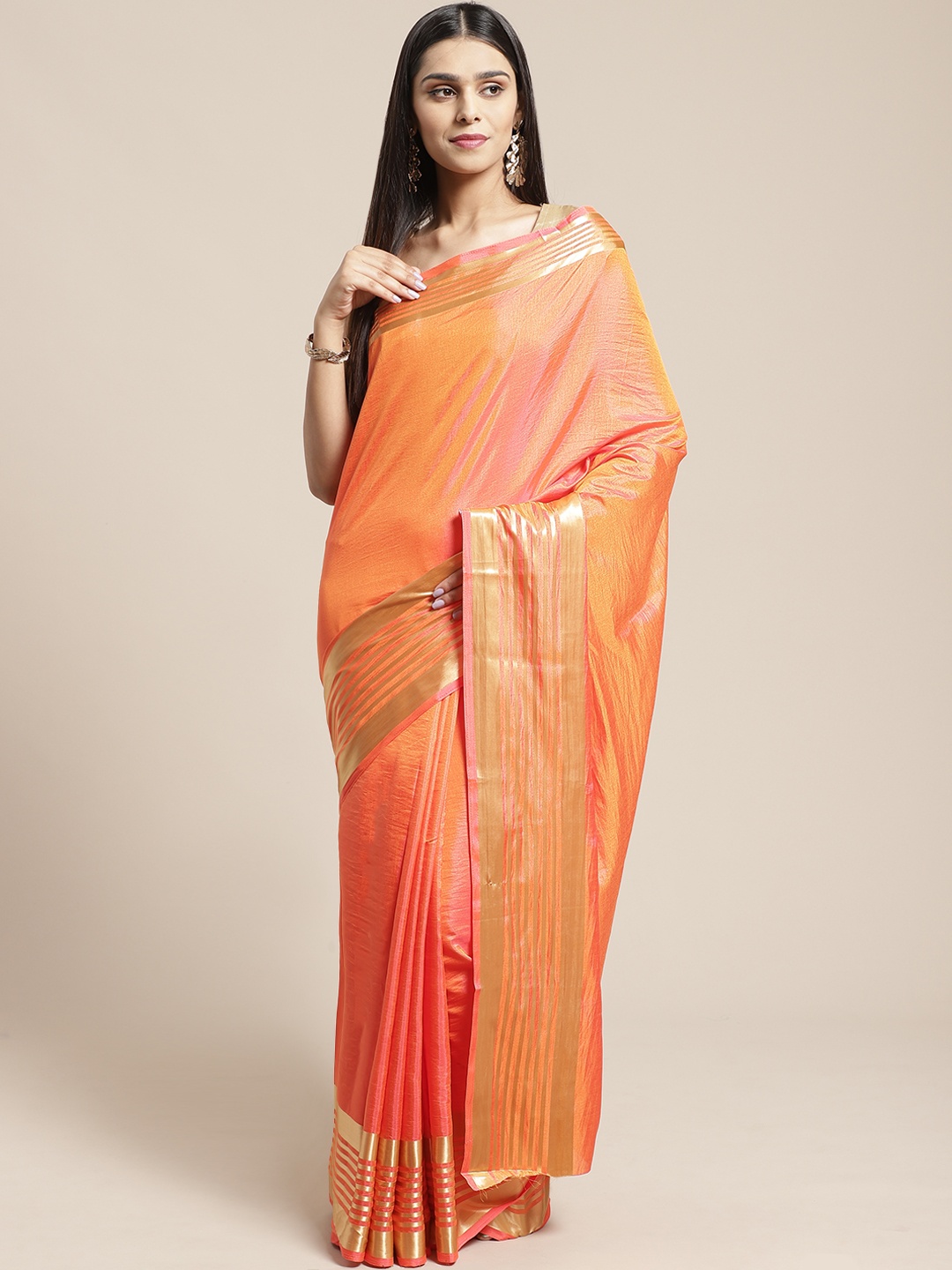 

SHAVYA Orange Solid Saree