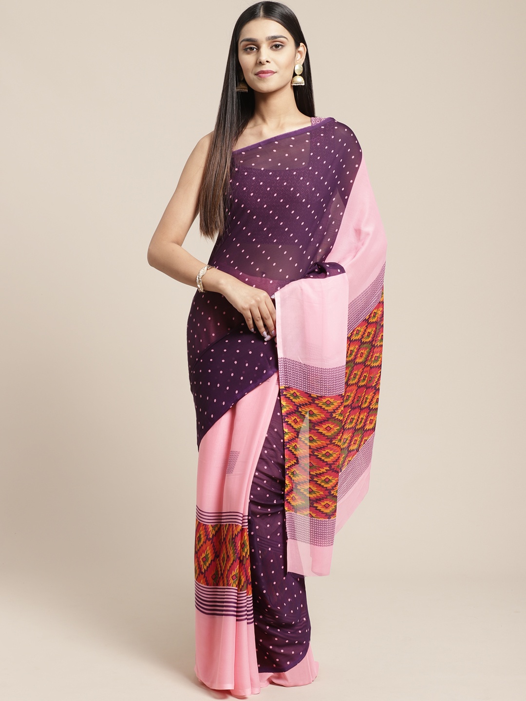 

SHAVYA Pink & Purple Pure Georgette Printed Saree