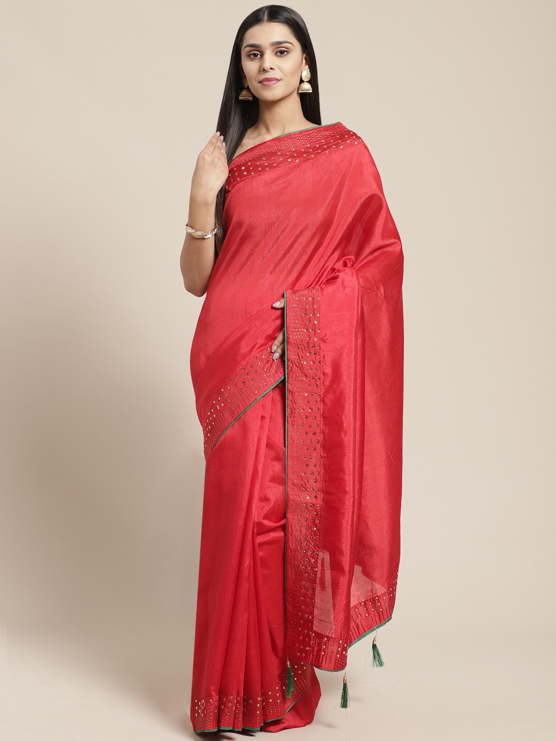 

SHAVYA Red Solid Celebrity Saree