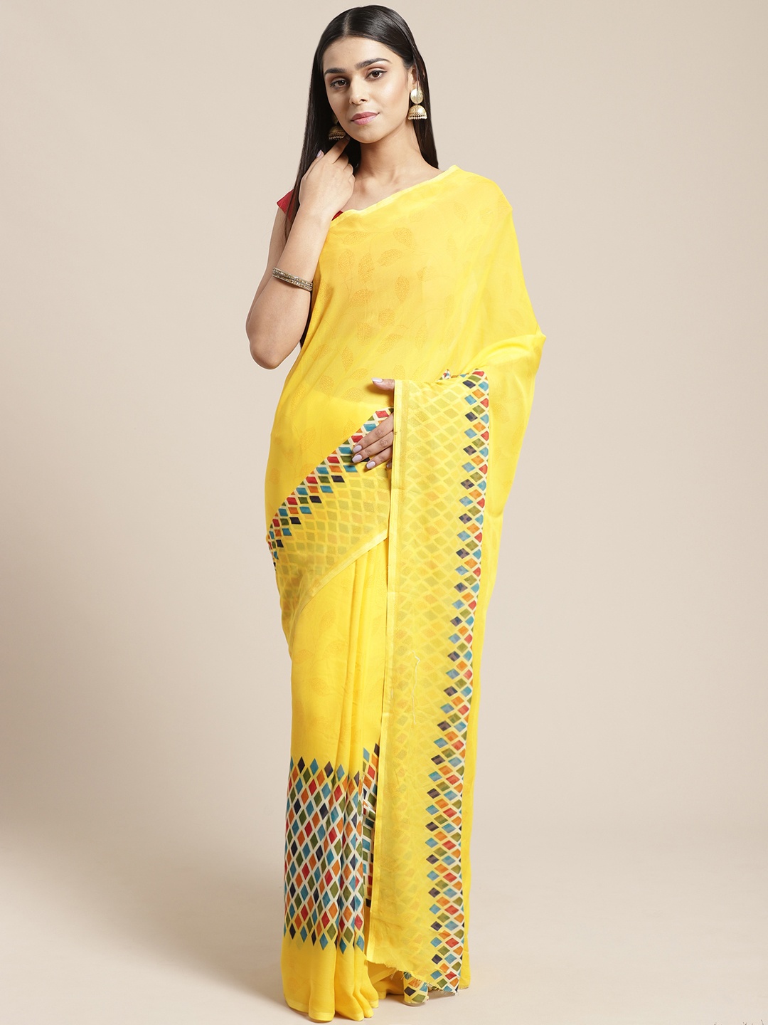 

SHAVYA Yellow Printed Pure Georgette Saree